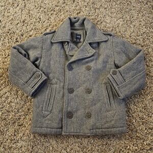 BABY GAP Gray Wool Blend Pea Coat Jacket Size 5 Years Buttons Nautical